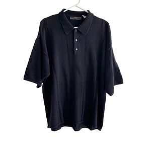 Le Collezioni Structure Mens XL Black Cotton Knit Cable Polo Shirt Vintage Bowl